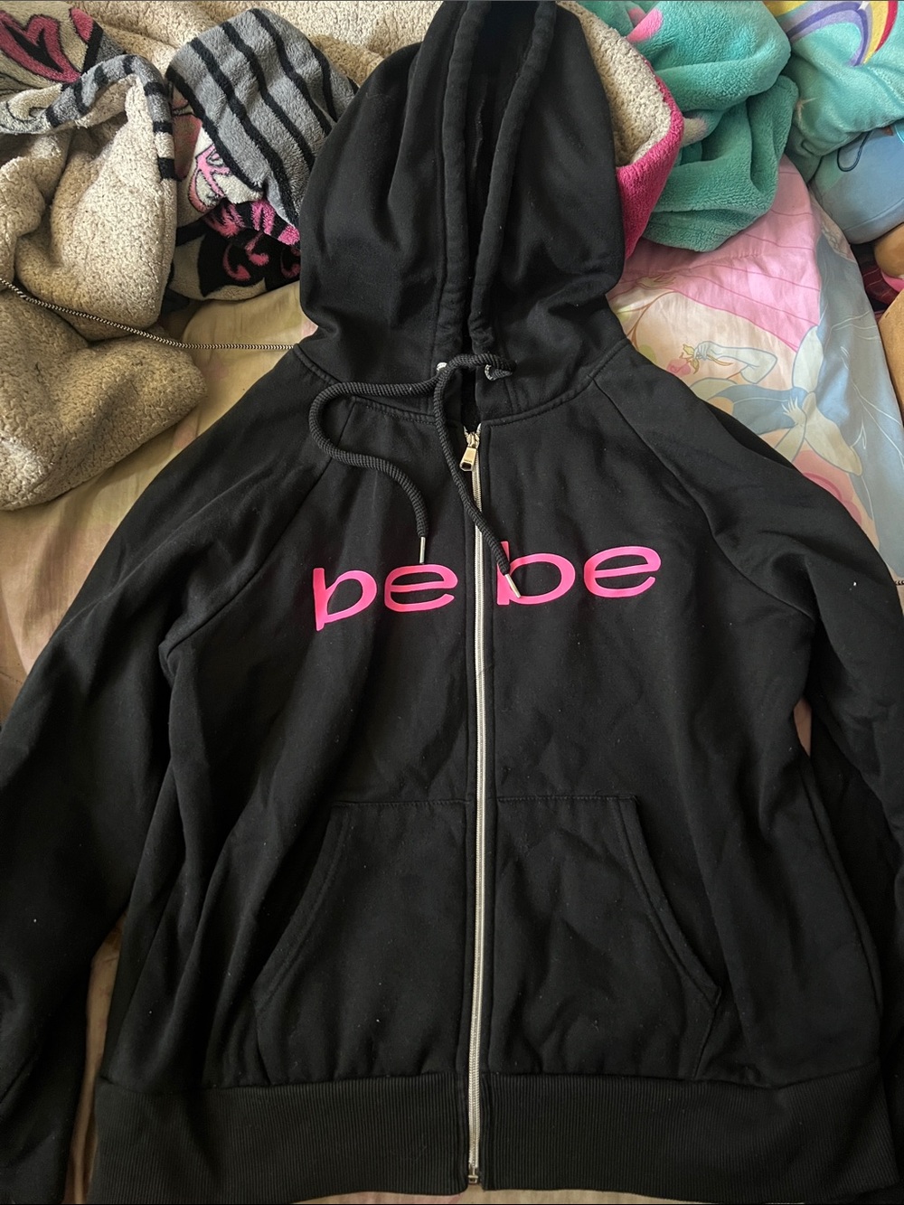 bebe Black Hoodie with Hot Pink Logo